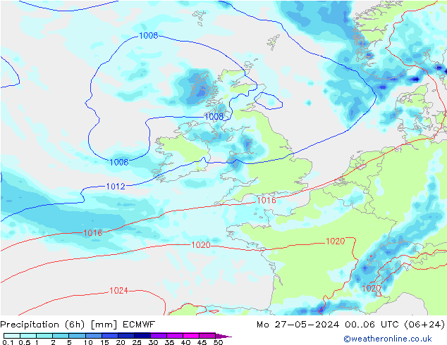 Z500/Rain (+SLP)/Z850 ECMWF Mo 27.05.2024 06 UTC