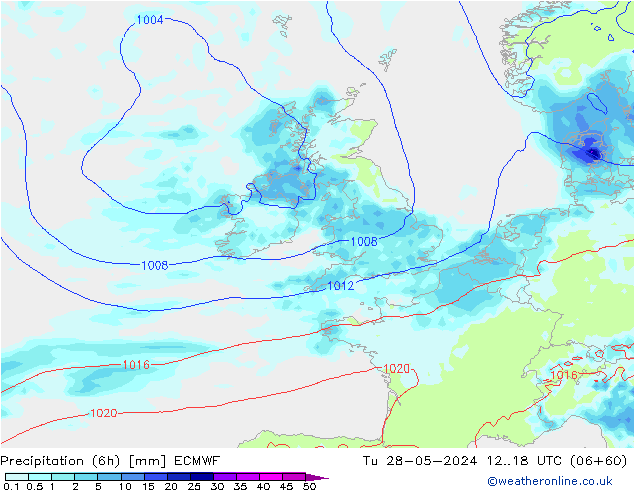 Z500/Rain (+SLP)/Z850 ECMWF wto. 28.05.2024 18 UTC