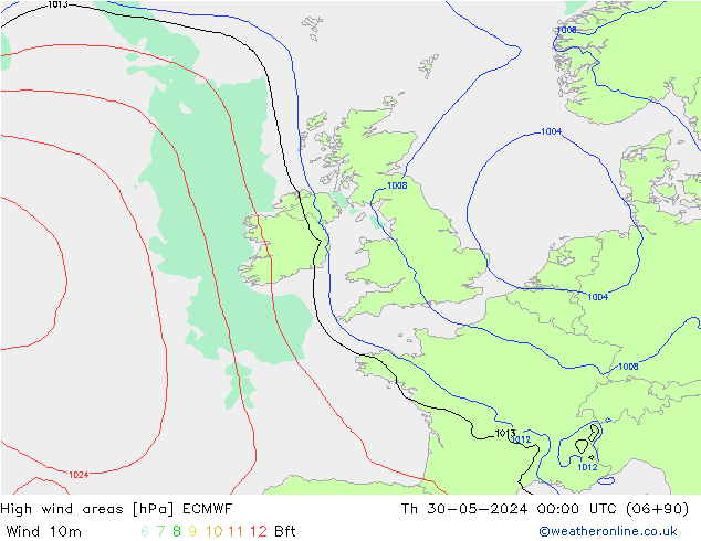 Izotacha ECMWF czw. 30.05.2024 00 UTC