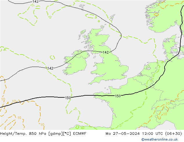 Z500/Rain (+SLP)/Z850 ECMWF Mo 27.05.2024 12 UTC