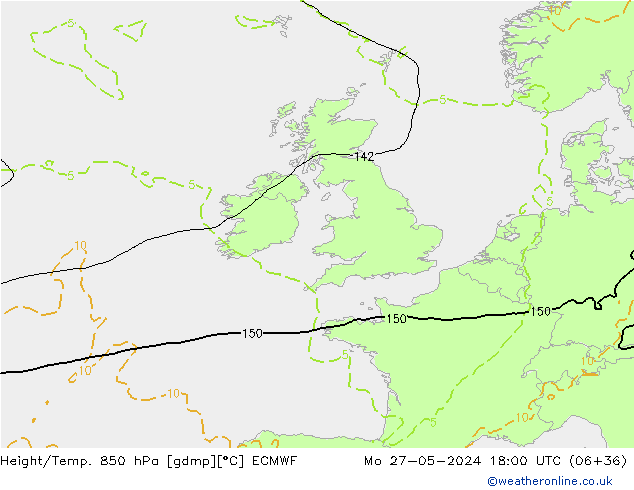 Z500/Yağmur (+YB)/Z850 ECMWF Pzt 27.05.2024 18 UTC