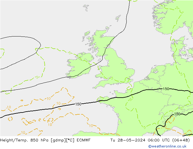 Geop./Temp. 850 hPa ECMWF mar 28.05.2024 06 UTC