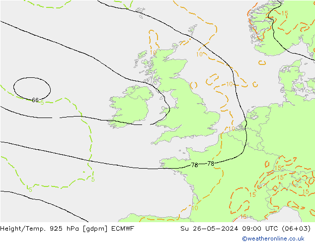 Height/Temp. 925 гПа ECMWF Вс 26.05.2024 09 UTC