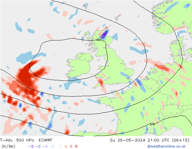T-Adv. 500 hPa ECMWF So 26.05.2024 21 UTC