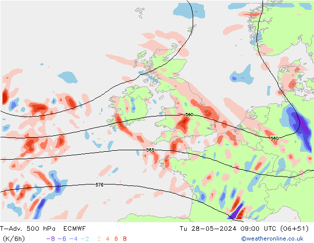 T-Adv. 500 hPa ECMWF di 28.05.2024 09 UTC