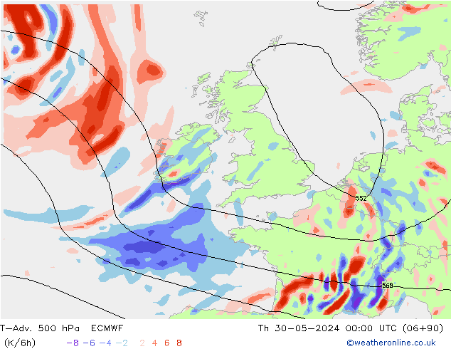 T-Adv. 500 hPa ECMWF Per 30.05.2024 00 UTC