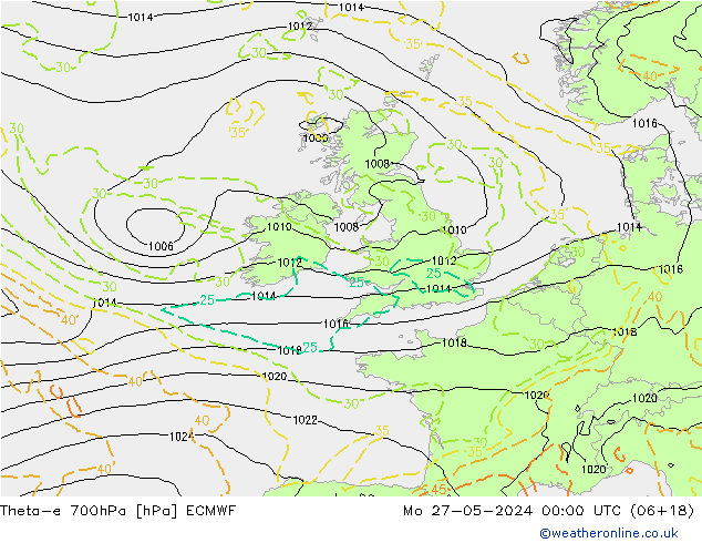 Theta-e 700hPa ECMWF lun 27.05.2024 00 UTC