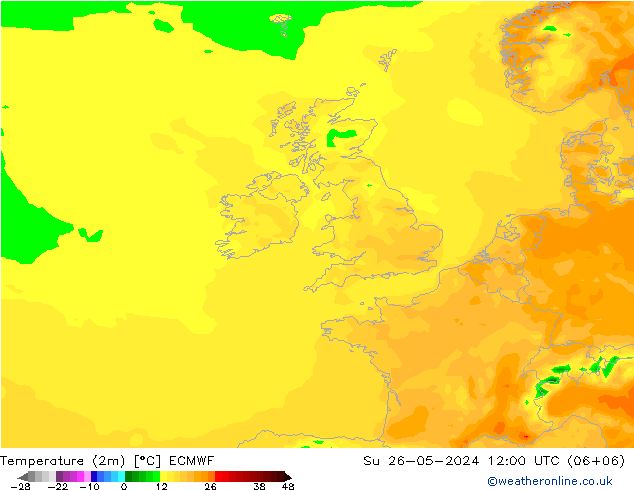 Temperature (2m) ECMWF Su 26.05.2024 12 UTC