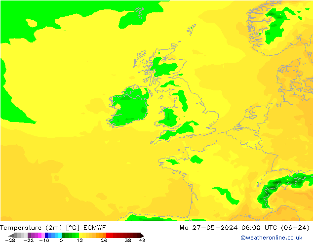 Temperatura (2m) ECMWF lun 27.05.2024 06 UTC