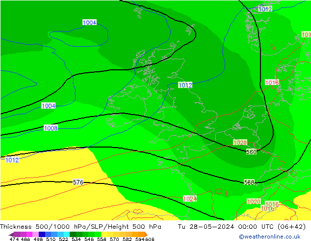 Thck 500-1000hPa ECMWF Tu 28.05.2024 00 UTC