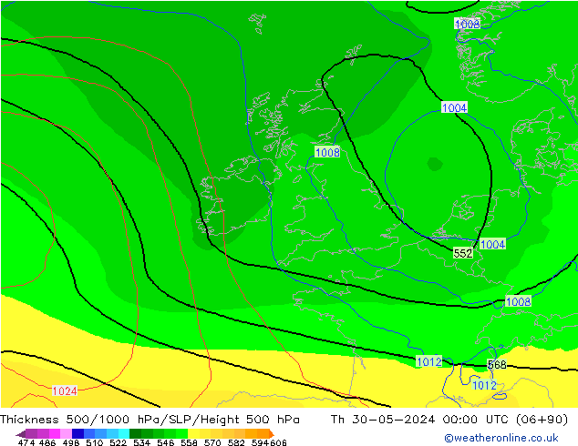 Schichtdicke 500-1000 hPa ECMWF Do 30.05.2024 00 UTC