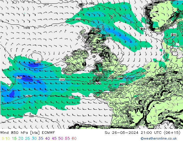 Wind 850 hPa ECMWF So 26.05.2024 21 UTC