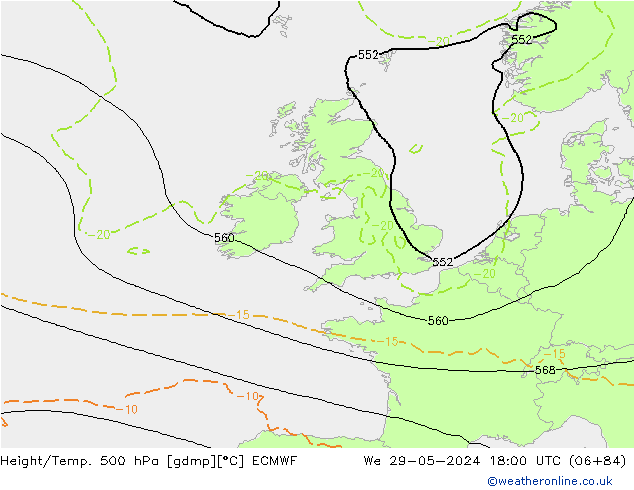 Z500/Rain (+SLP)/Z850 ECMWF  29.05.2024 18 UTC