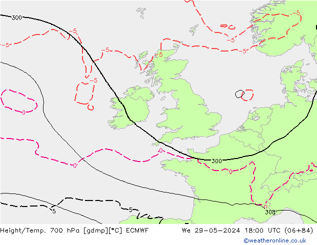 Height/Temp. 700 hPa ECMWF We 29.05.2024 18 UTC