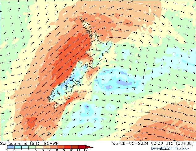 Surface wind (bft) ECMWF We 29.05.2024 00 UTC