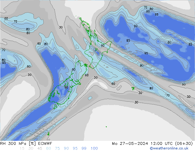 RH 300 hPa ECMWF Mo 27.05.2024 12 UTC