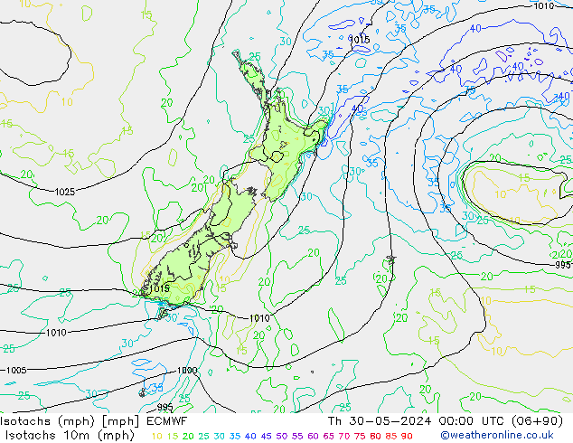 Isotachs (mph) ECMWF jeu 30.05.2024 00 UTC