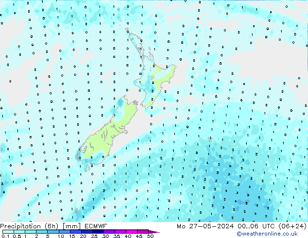 Precipitation (6h) ECMWF Mo 27.05.2024 06 UTC