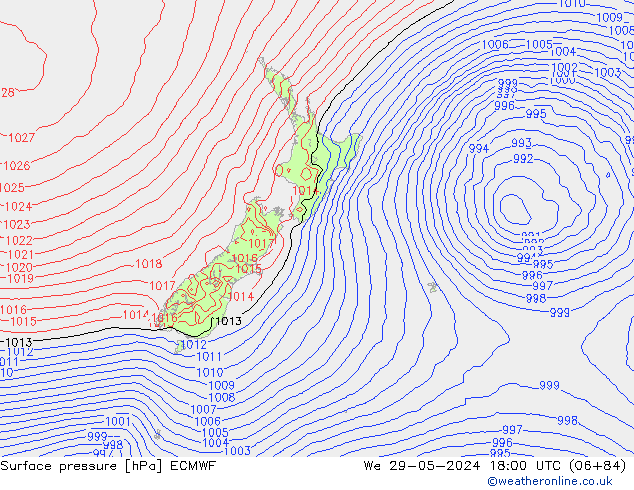 Luchtdruk (Grond) ECMWF wo 29.05.2024 18 UTC