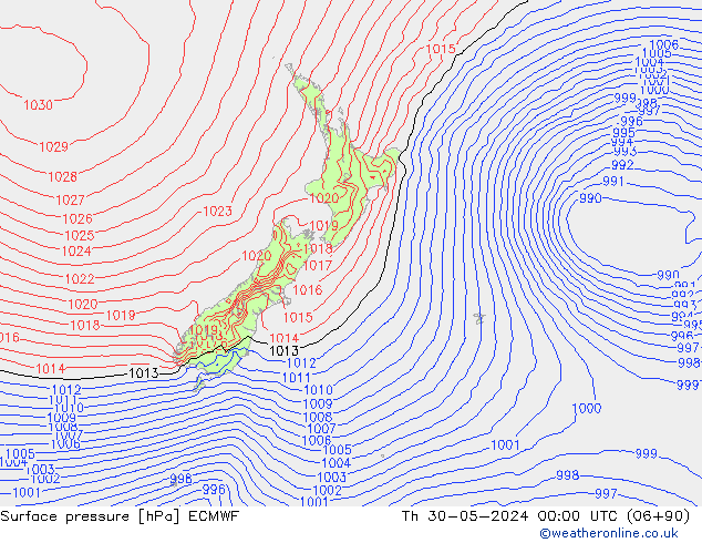 Presión superficial ECMWF jue 30.05.2024 00 UTC