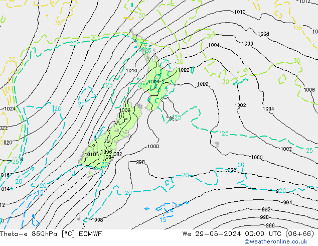 Theta-e 850hPa ECMWF We 29.05.2024 00 UTC