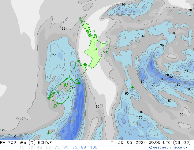 RV 700 hPa ECMWF do 30.05.2024 00 UTC