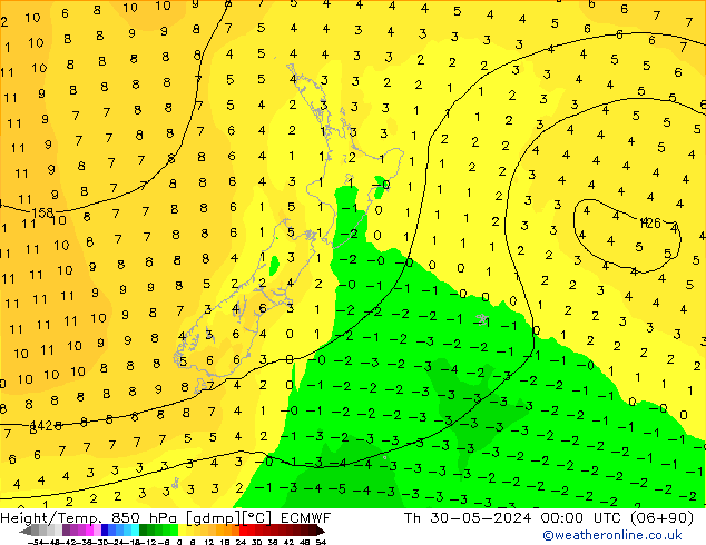 Z500/Rain (+SLP)/Z850 ECMWF  30.05.2024 00 UTC