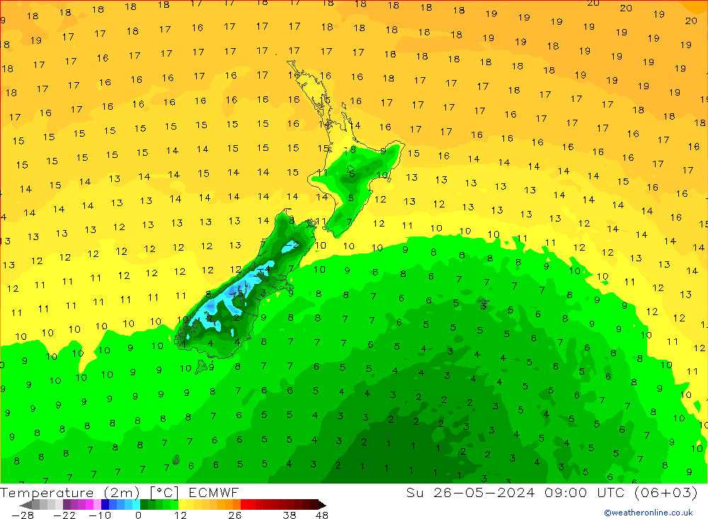 Temperatura (2m) ECMWF dom 26.05.2024 09 UTC