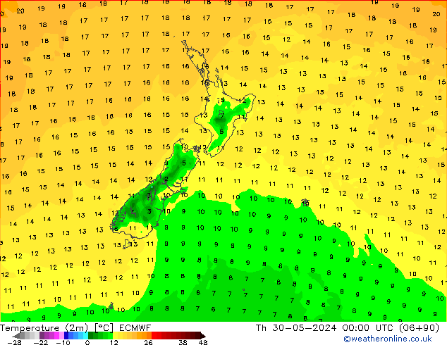 Temperatuurkaart (2m) ECMWF do 30.05.2024 00 UTC