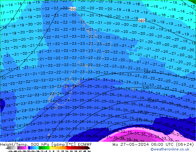 Z500/Rain (+SLP)/Z850 ECMWF Po 27.05.2024 06 UTC