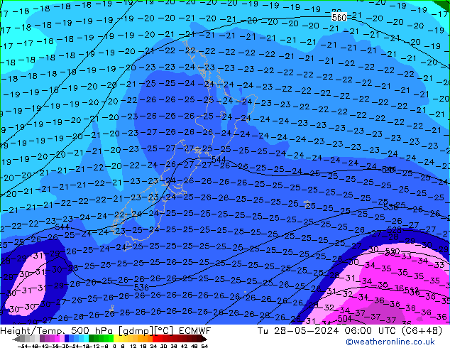 Z500/Rain (+SLP)/Z850 ECMWF Tu 28.05.2024 06 UTC