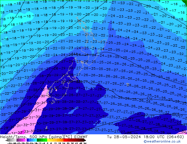 Z500/Regen(+SLP)/Z850 ECMWF di 28.05.2024 18 UTC