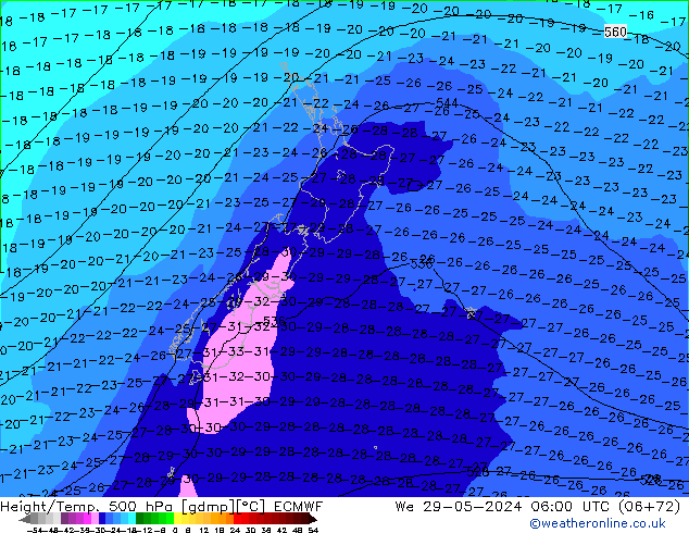 Z500/Rain (+SLP)/Z850 ECMWF St 29.05.2024 06 UTC