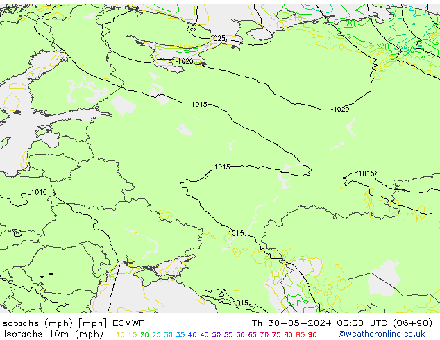 Eşrüzgar Hızları mph ECMWF Per 30.05.2024 00 UTC