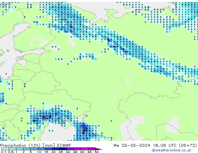 Totale neerslag (12h) ECMWF wo 29.05.2024 06 UTC