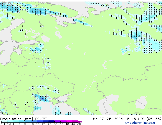 Srážky ECMWF Po 27.05.2024 18 UTC