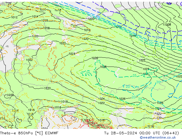 Theta-e 850hPa ECMWF Ter 28.05.2024 00 UTC