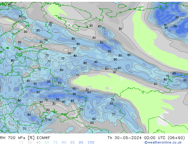 700 hPa Nispi Nem ECMWF Per 30.05.2024 00 UTC