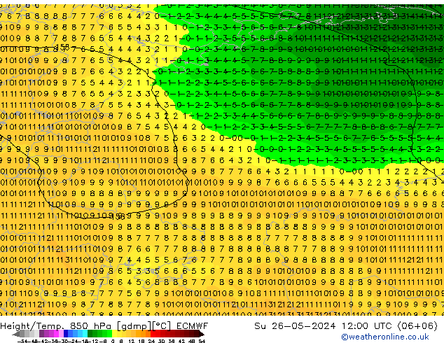 Z500/Rain (+SLP)/Z850 ECMWF dom 26.05.2024 12 UTC