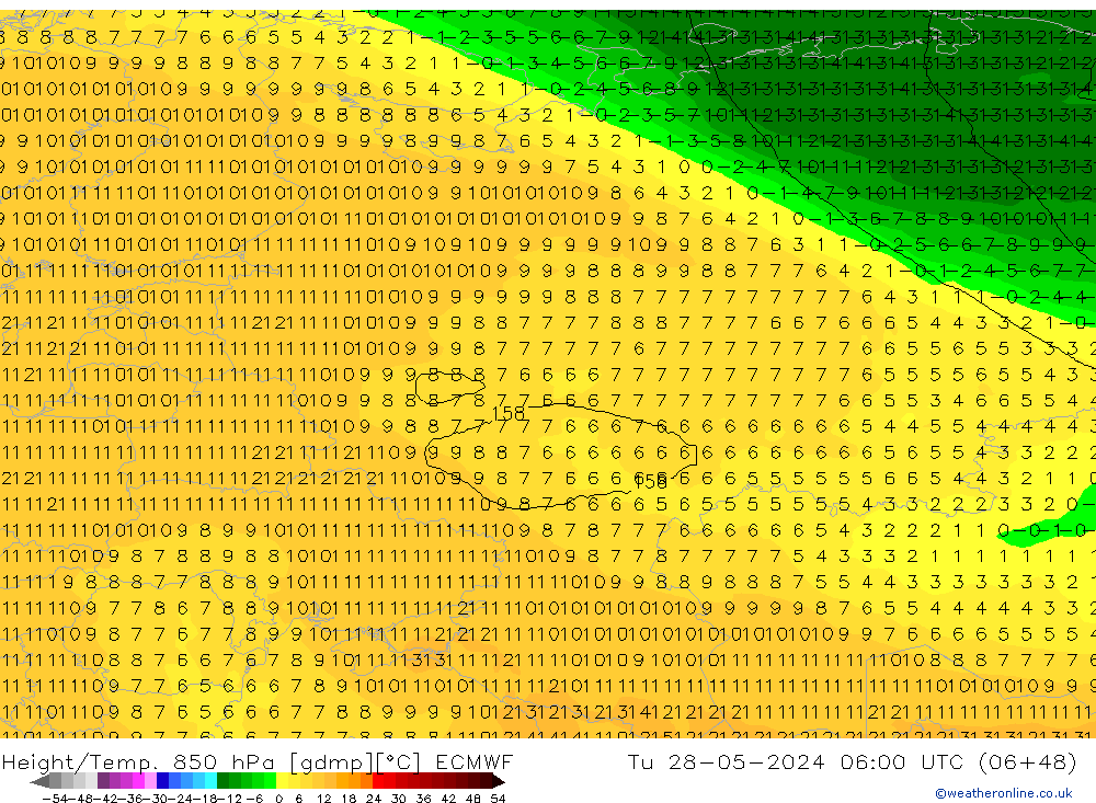 Height/Temp. 850 hPa ECMWF wto. 28.05.2024 06 UTC