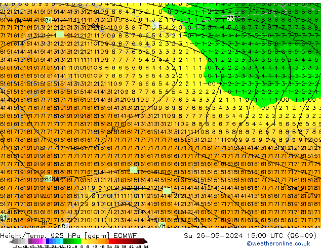 Height/Temp. 925 гПа ECMWF Вс 26.05.2024 15 UTC