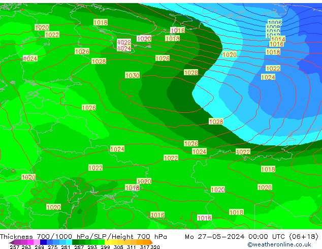 Schichtdicke 700-1000 hPa ECMWF Mo 27.05.2024 00 UTC