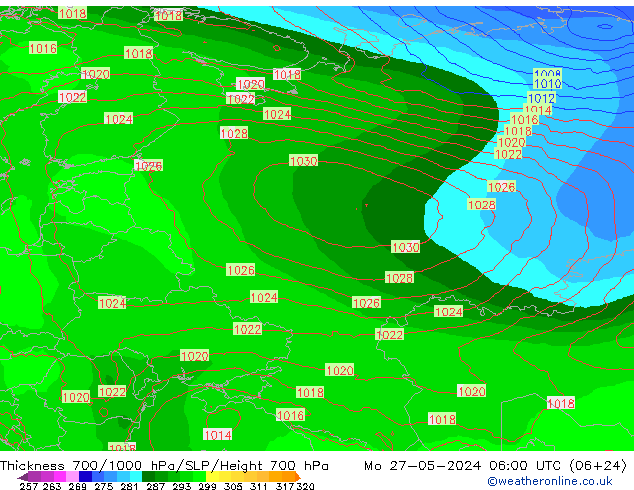 Thck 700-1000 hPa ECMWF Seg 27.05.2024 06 UTC