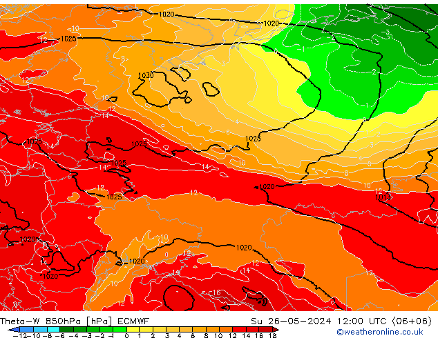 Theta-W 850hPa ECMWF Dom 26.05.2024 12 UTC