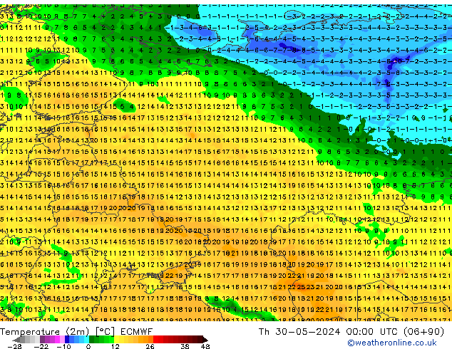 température (2m) ECMWF jeu 30.05.2024 00 UTC