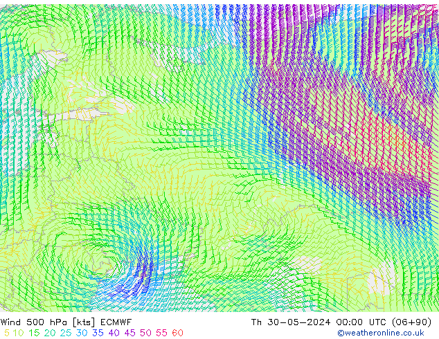 Wind 500 hPa ECMWF Th 30.05.2024 00 UTC