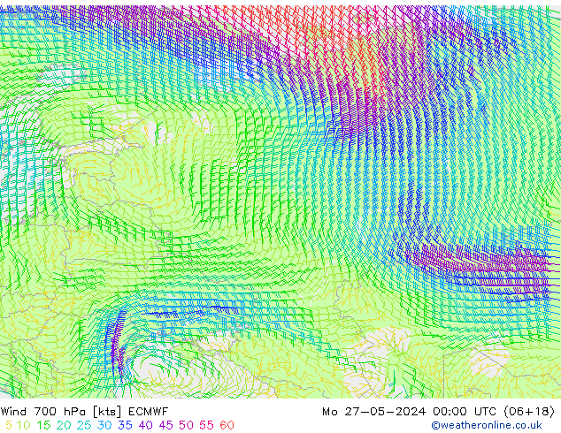 Wind 700 hPa ECMWF ma 27.05.2024 00 UTC