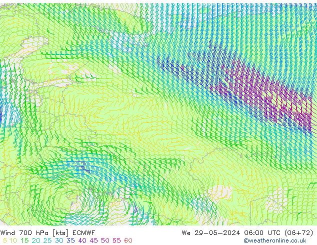 Vent 700 hPa ECMWF mer 29.05.2024 06 UTC