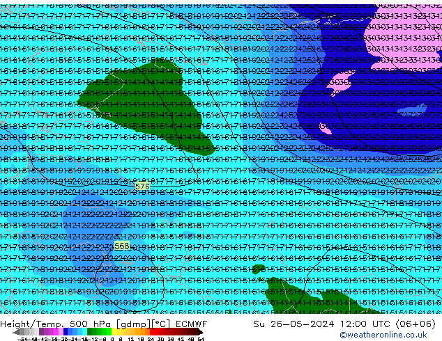 Z500/Rain (+SLP)/Z850 ECMWF dom 26.05.2024 12 UTC