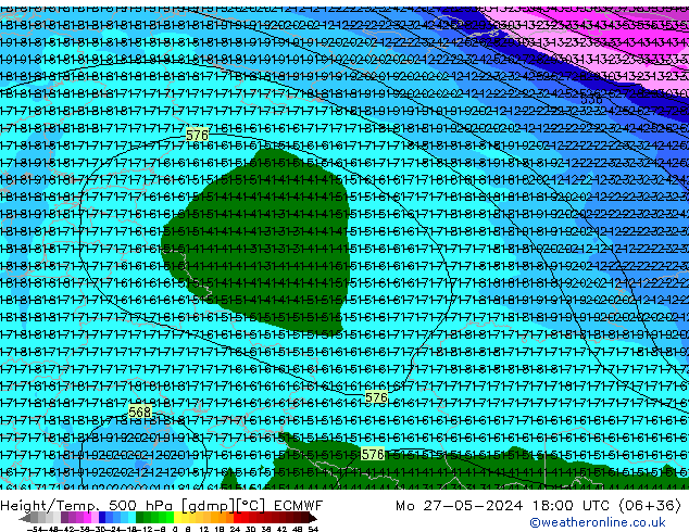 Z500/Rain (+SLP)/Z850 ECMWF lun 27.05.2024 18 UTC